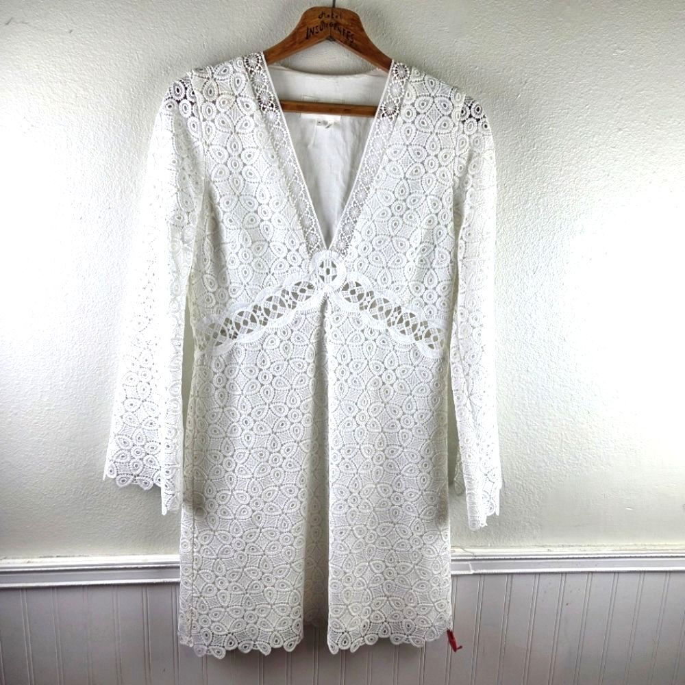Womem's BA&SH Galia Elegant White Eyelet 70's Inspired Lace Dress Size XL